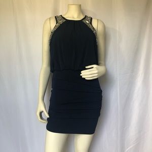 Navy Blue Mini Dress with Sequin Accents
